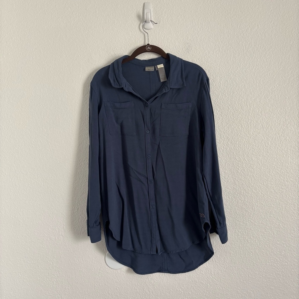 Calia Women's Blue Long Sleeve Viscose Button Front Top